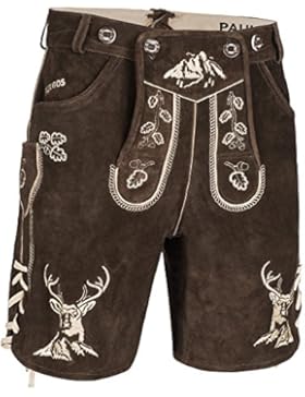 PAULGOS Herren Trachten Lederhose + Träger, Echtes Leder, Kurz in 3 Farben Gr. 44-60 HK4