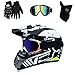 Produktbild Mopedhelm Motocross Helm, PKFG Serie HM-713 Motorradhelm Set Herren Damen Fullface Motorrad DH Cross Offroad Enduro Quad Mountainbike Helme mit Visier Brille Handschuhe Maske,BlackWhite~S