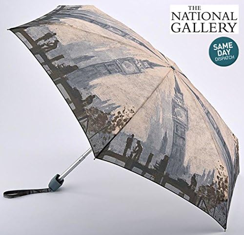 National Gallery Fulton Monet Thames Below Westminster Bridge Folding Handbag Size Umbrella &amp; Matching Cover Tiny 16cm Closed