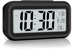 YOUJABZ Despertador Digital, Alarma Digital con Temperatura, no Tic-TAC, función de repetición, Reloj de Mesa de Viaje con Pantalla de números LED Grande
