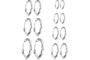 COYUN 7 Paar Kleine Edelstahl Creolen Ohrringe, Hypoallergene Knorpelschläfer Huggie Ohrringe, Piercing Schmuck, Creolen Klein Ohrring Für Damen Herren, Knorpel Hypoallergenes Ohrring-Set (Silber)