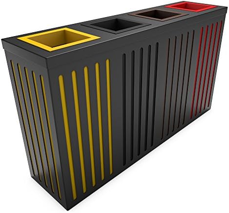 poubelledirect 90 Litres Bin Rubbish Sorting System for Company, Charcoal Body, Orion 4 x 90/4 basin waste bin yellow, Charcoal, Brown, Red – L