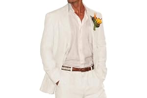 LEADER OF THE BEAUTY Men's Slim Fit Notch Lapel Linen 3 Piece Business Suit Wedding Groomsmen Tuxedos