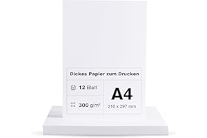 KIPERLINE Fotokarton A4 300g/m² Weiß Papier 12 Blatt Premium Papier Dickes zum Drucken Kartonpapier Tonkarton Pappe