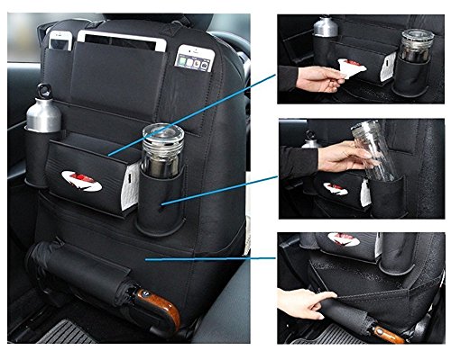 LCZ Rückenlehnenschutz,Autositze Organizer Hochwertigem PU Leder, Auto Rücksitz Organizer Kick-Matten-Schutz 7 abgetrennte Staufächer sorgen 60 X 42cm (schwarz) - 7