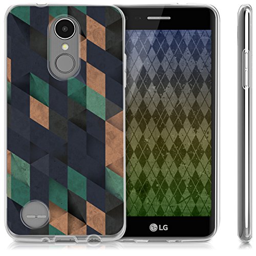 kwmobile Funda para LG K8  2017  - Carcasa de  TPU  para m  vil con dise  o de Mosaico Triangular en Azul Oscuro petr  leo Beige