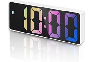 OQIMAX Horloge Numérique, Reveil Digital avec Écran LED Affiche Température et Date, Réveil Numérique avec Snooze, Alimenté par USB/Batterie, Commande Vocale, Reveil Matin, Blanc et Chiffres Colorés