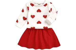 Verve Jelly Infant Toddler Bébé Filles Tenues De Saint Valentin À Manches Longues Coeur Imprimé Pull Sweat T-Shirt Tops + Mini Jupe 2 Pcs Printemps Automne Vêtements Ensemble