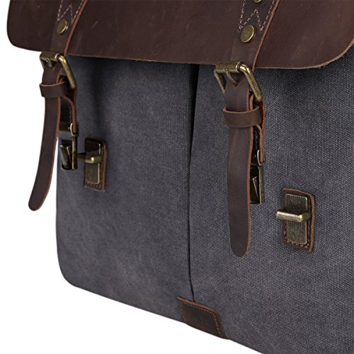 S-ZONE Vintage Segeltuch Leder Unisex Damen Herren Junge Multifunktiontasche Umh  ngetasche Henkeltaschen Laptoptasche Beutel f  r Arbeit Studium Reis