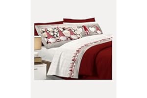 PELLECCHIA 1969 Set Lenzuola Calda Flanella, Fantasia NATALIZIA GNOMI (Rosso, Matrimoniale)