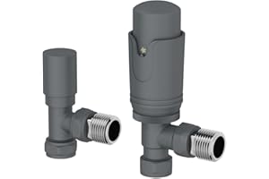 DuraTherm® Thermostatic Radiator Valve Pack Set, 15mm Lockshield TRV & Thermostat, Anthracite Grey Valves for Radiators, Angled