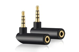 HSP-HSWITI 3.5mm Angle Male to Female Audio Adapter, 90 Degree Right Angle Gold-Plated TRS Stereo Jack Plug AUX Connector Compatible with Headset, Tablets, MP3 Players, Game Controller, Speakers(2 PACK)