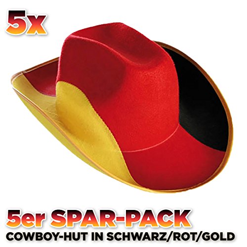 5x Cowboyhut Deutschland im Sparpack – der Fußball Fan-Artikel passend zur WM 2018, Fußball Partys & Co.