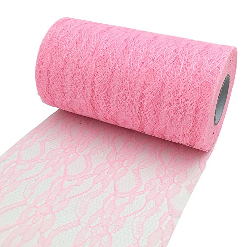 IBuyi Vintage Blumenspitze der Rollenspule Stoff 15cmx22m (6''x 24Y), Tutu Tüll Blumen Net Tischläufer Spitze / Stuhl-Schärpe für Hochzeit Festival-Ereignis - Romantic Moment Tischdekoration (Rosa)