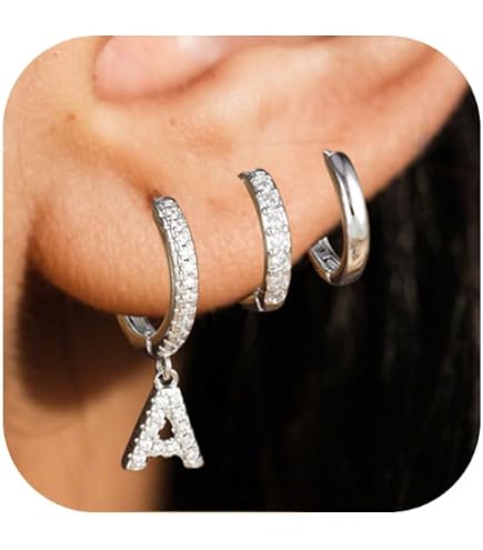 Orecchini A Cerchio Con Iniziale A~Z – Placcati Oro 14K Con Zirconi – Regalo Donna In Argento S925 – Lettera A