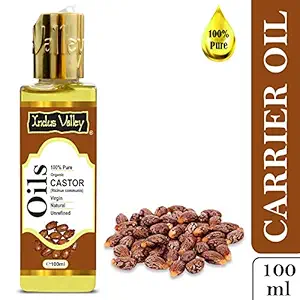 INDUS VALLEY 100% Pure Carrier Oil- Natural, Virgin, unrefined & Cold Pressed Castor Oil for Hair Growth & Skin Glow - (100ml)