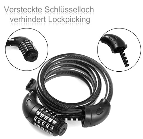 Siensync Fahrradschloss Kettenschloss, 5- stelliges Zahlenschloss, Stahlkettengliedern Kettenschloss mit Halterung für Fahrrad, Motorrad, Rollstuhl, Länge 1,2 m - 2