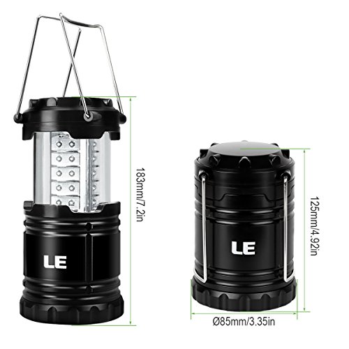 LE Camping Laterne zusammenklappbar 30 LEDs Batteriebetrieb Wasserdicht Außenleuchte für Wandern Camping Notfall Ausfälle Nachtlicht tragbare Gartenlaterne LED Camping Beleuchtung schwarz (2 er) - 7