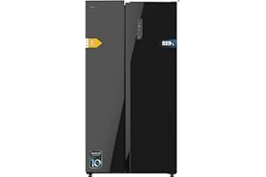 Cecotec Réfrigérateur Américain de 550 Litres Bolero CoolMarket SBS 550 Glass E. 177 cm de Hauteur et 90 cm de Largeur, Système Multi Air Flow, No Frost Total, Moteur Inverter Plus