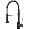 OWOFAN Black Kitchen Faucet with Pull Down Sprayer Stainless Steel Single Handle Pull Out Spring Sink Faucets 1 Hole Or 3 Hole Dual Function for Farmhouse Camper Laundry Utility Rv Wet Bar