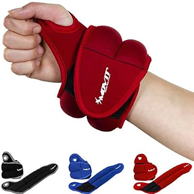 MOVIT® Paquet de 2 Poids pour Poignets et Chevilles en néoprène avec Boucles pour Le Pouce 2X 2,0 kg Couleur Rouge