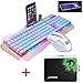 Price comparison product image UrChoiceLtd 2017 Ajazz Battle Axe LED 7 Colorful Rainbow Backlit Multimedia Ergonomic Usb Gaming Keyboard + 2400DPI Gaming Mouse and Mouse Pad For Laptop Computer (White/Gold)