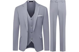 Allthemen Mens 3 Piece Suit 1 Button Business Solid Color Stretch Tuxedo Blazer Waistcoat Trousers