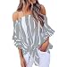 Produktbild Ba Zha HEI Frauen Streifen Bluse Damen Blusen Kurzarm Shirt Damen Shirt Mode Elegant Blusen Damen T-Shirt Rundhals Kurzarm Ladies Sommer Weiches Material Oberteil Locker Bluse Tops (Grau, S)