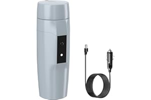 RAUWSEUL Bollitore portatile da 12 V per auto, piccolo bollitore elettrico da viaggio, scaldabagno veloce da 80 W, mini tazza elettrica da tè e caffè per auto, spegnimento e riavvio automatico, cavo di