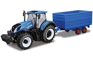 Tobar B18-44067 - Trattore New Holland T7HD con rimorchio HAY, scala 1:32, colore: Blu