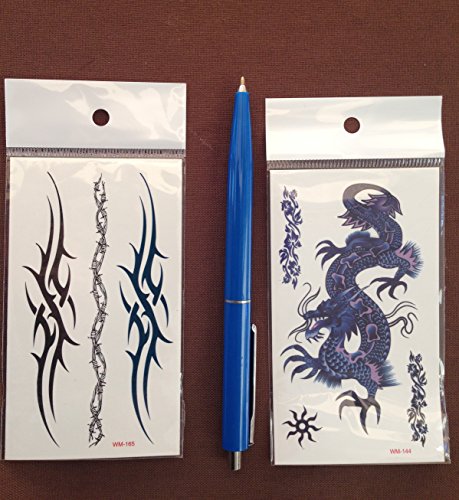 10 Bögen SCHWARZE FAKE TATTOOS FÜR MÄNNER Kleine Bögen Tattoo Aufkleber für Körper Drachen Fuchs Totenkopf und mehr - 3