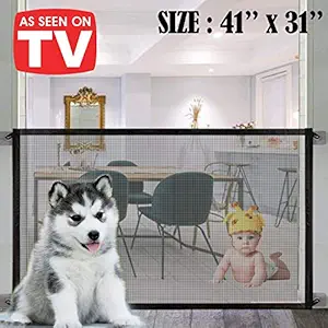 Magic Gate for Dogs, Baby Safety Gate, Pet Enclosure Portable Mesh Folding Safety Fence (Easy Install Anywhere), Pet Isolation Net Dog Gate Safety Fence for Indoor Hall Doorway Wide Tall (41'' x 31'')