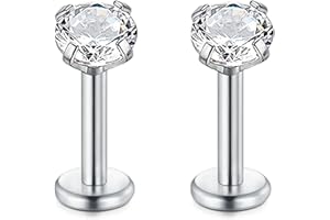 Rajnard 16G in Acciaio Chirurgico Labbro Piercing Stud Argento 6 8 10 12 14 16 19mm cartilagine Tragus Helix Orecchini Piercing Labret con Zircon Piercing Gioielli per Le Donne Uomini