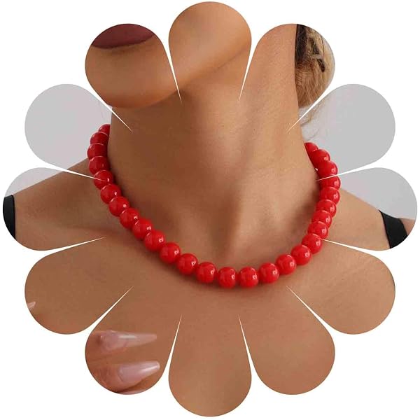 Arrderly Set di 3 pezzi di gioielli in acrilico rosso – elegante collana lunga e bracciale abbinato, accessori per costumi, taglia unica, acrilico, senza pietre preziose
