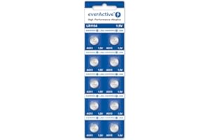 everActive AG13 1,5 V, 10 x baterie alkaliczne, Mini, G13 LR1154 LR44, trwałość 4 lata, 10 sztuk – 1 opakowanie blistrowe