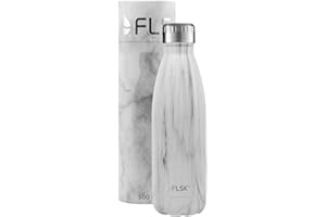 ‎FLSK FLSK das Original OLD Trinkflasche • 500ml • Thermoflasche • Isolierflasche • hält 18h heiß • 24h kalt (Farbe White Marble, Grösse 500ml)