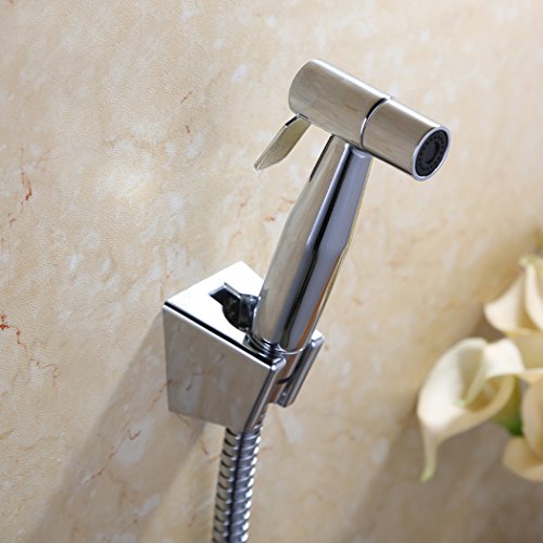 PHOEWON Toilette Bad Bidet Set SUS304 Rostfrei Edelstahl Duschkopf / Bidet Handbrause mit 1.5M Lange Bidet Schlauch und Klammer Halter, Shattaf Bidet Douche Spray Set – Helles Silber - 2