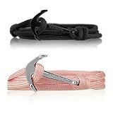 Vikings Anker-Armband Set für SIE & IHN 2 Stück aus Nylon (Rosa Silber Black Black)