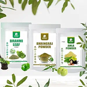 AmazerCare Amla, Bhringraj & Brahmi Powder Hair Care Combo 100% Natural Brahmi Bhringraj Amla Powder (3 Pouches) for Healthy Hair