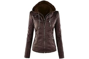 Newbestyle Veste Cuir Femme Fermeture Éclair Manteau à Capuche Court Veste