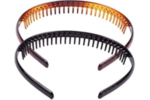 FURNRUBDEN 2 Pack Unisex Headbands Teeth Comb Hairband Toothed Hairbands Plastic Hair Hoops Anti-slip Headbands Daily Headdress Hair Accessory for Women Men