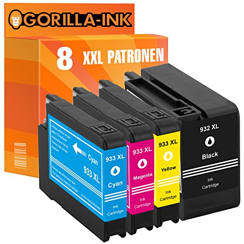Gorilla-Ink® 8x Patrone XXL kompatibel für HP 932 XL 933 XL OfficeJet 6100 6100 E-Printer 6600 7610 7610 All-In-One 7610 WF 7612