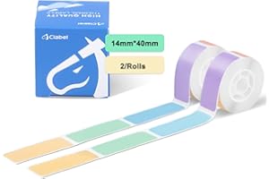 CLABEL Label Maker Tape 2 Rolls Labels, Thermal Stickers, 14mm*40mm, Good Adhesion Quality Clear Waterproof Sticker, Suitable for School, Home, Office, 110 Labels/roll (Colorful)