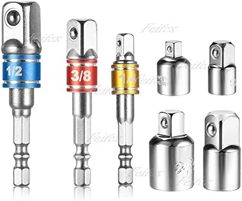 Feifox Socket Adapter Set Converter Set And Reducer Set (4 Pieces) + Power Extension Bit Set for Drill 1/4", 3/8", 1/2" Power Extension Bit Set (3 Pieces colour)