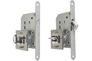BricoShopping® Juego de manijas para puerta interior de madera corredera con cerradura de encastre, gancho de llave y trinquete ciego redondo boquilla de acero (cuadrado con llave, cromo brillante)