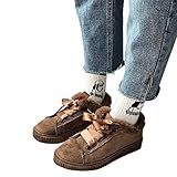 TianWlio Stiefel Frauen Herbst Winter Schuhe Stiefeletten Boots Mode Lässig Schnüren Baumwolle Schuhe Warme Schneeschuhe Wilde Flache Schuhe Braun 36