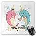 Produktbild BGLKCS Narwhal Mauspads,Tea Drinking Whales Ocean Unicorn with Abstract Bubbles Backdrop,Standard Size Rectangle Non-Slip Rubber Mousepad,Pale Blue Beige Pale Pink