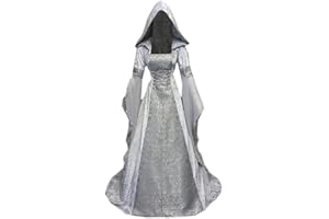 Darringls Costume d'Halloween pour femme - Élégante robe médiévale - Style gothique - Princesse Renaissance - Longueur du sol - Robe maxi avec capuche - Costume de carnaval, fête, cosplay, carnaval