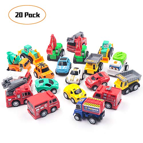 FRETOD Tirare Indietro Veicoli ha Giunti Flessibili 20 Pezzi Avere Camion da Costruzione, Camion dei Pompieri, Auto da Corsa Auto Tirare Indietro Veicoli