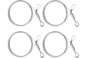 KLYNGTSK 4 Stück Drahtseil Einstellbar Stahlseil Edelstahlseil mit Schleife und Haken 2m x 1,5mm Edelstahl Draht Seil zum Aufhängen von Lampen Bilderrahmen Kleidung, Tragfähigkeit 30KG